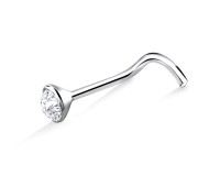 4mm. Bezel Set Rhinestone Silver Curved Nose Stud NSKB-14
